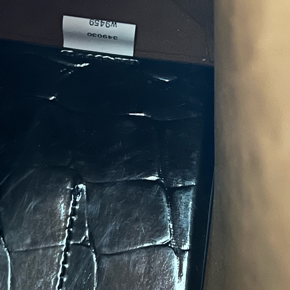 Stella McCartney Black Patent Croc-Embossed Shoulder Bag with Brown Strap - Picture 9 of 12